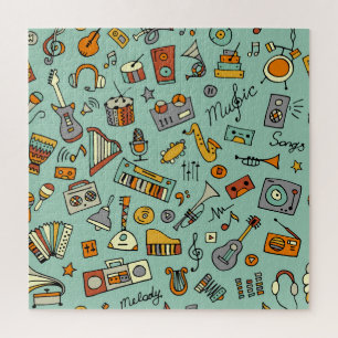 Puzzle Instruments de musique, motif de croquis vintage.