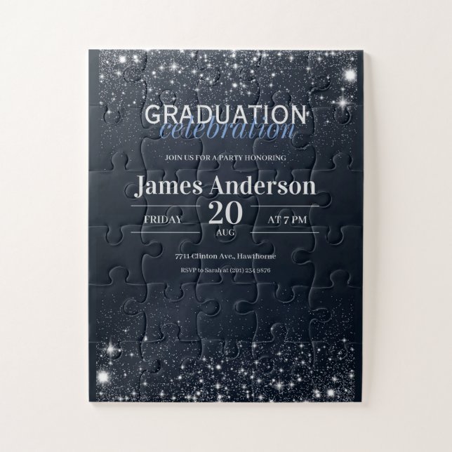 Puzzle Invitation de graduation noir et argent (Vertical)