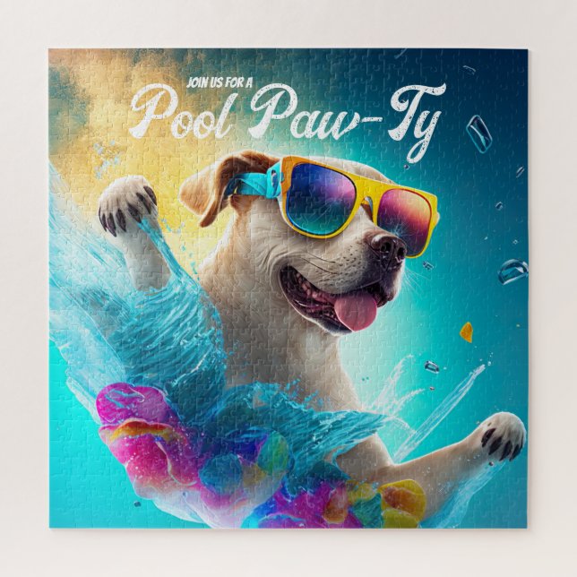 Puzzle Invitation Paw-Ty, Pool Puppy Anniversaire (Vertical)