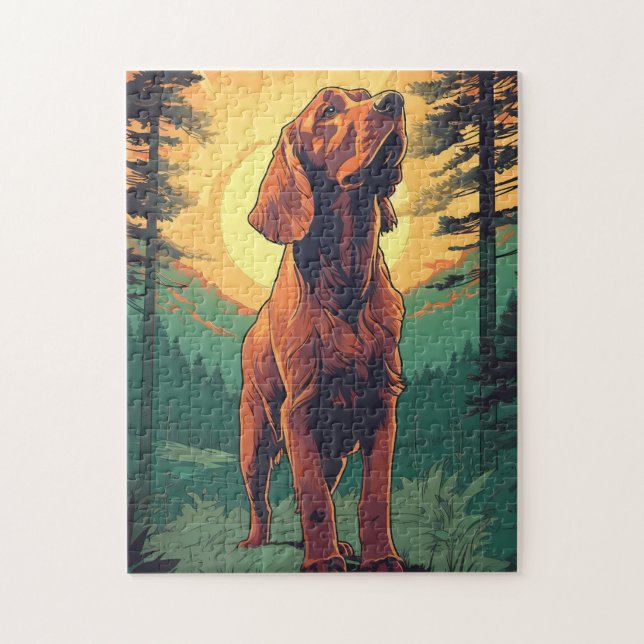 Puzzle Irish-Setter dans la forêt au coucher du soleil (Vertical)