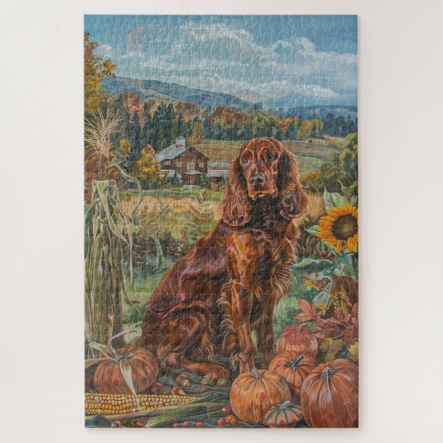 Puzzle Irlandais Red Setter Chien Automne Moisson Thanksg (Vertical)