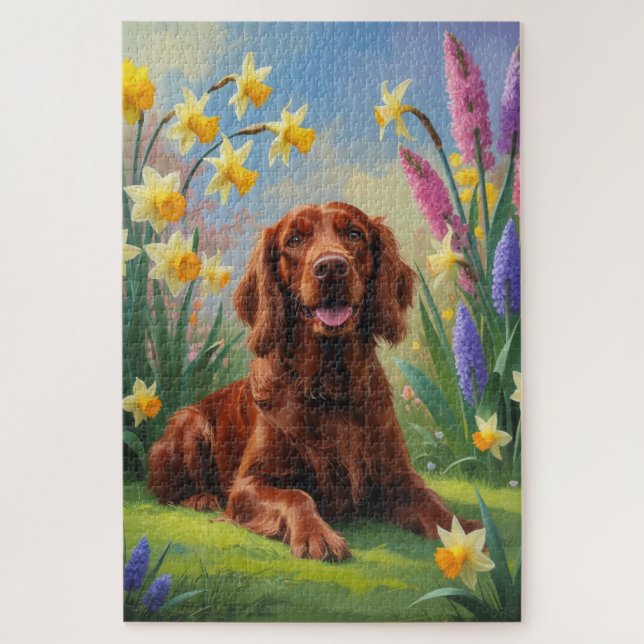 Puzzle Irlandais Red Setter Chien Fleurs de printemps pei (Vertical)