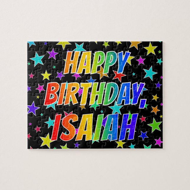 Puzzle "ISAIAH" Prénom, amusant "HEUREUX ANNIVERSAIRE" (Horizontal)