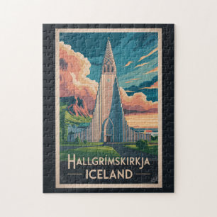 Puzzle Islande Hallgrimskirkja Illustration Voyage Art