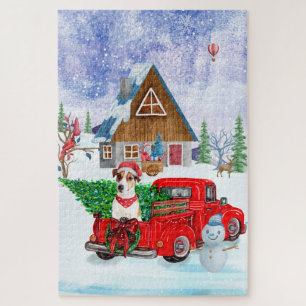 Puzzle Jack Russell Chien à Noël Livraison Camion Neige