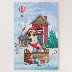 Puzzle Jack Russell Chien dans la neige Maison de chien d