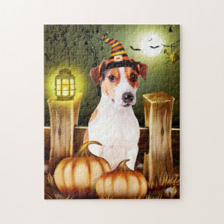 Puzzle Jack Russell Chien Sorcière Casquette Halloween Id