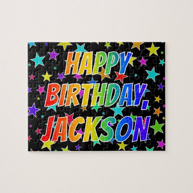 Puzzle "JACKSON" Prénom, Amusant "HEUREUX ANNIVERSAIRE" (Horizontal)