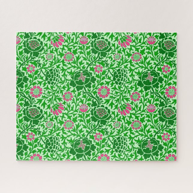 Puzzle Jacobean Floral, Emerald et Lime Green (Horizontal)