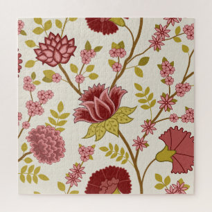 Puzzle Jacobean Floral Lg Motif Reds Pinks Gold Crème