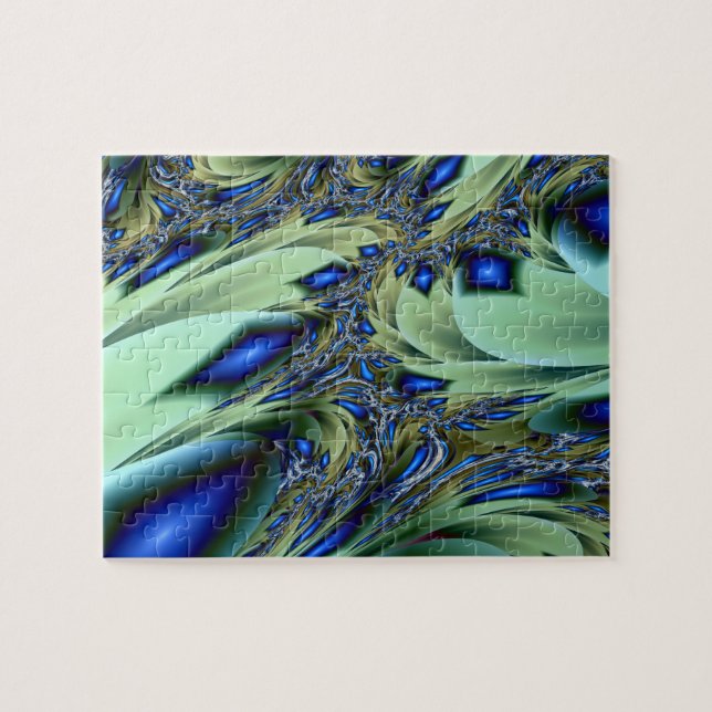 Puzzle Jagged | Art fractal vert et bleu (Horizontal)