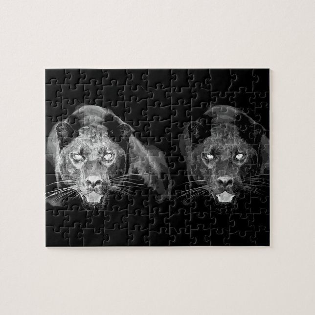 Puzzle Jaguar noir et blanc - Gros chats d'animaux sauvag (Horizontal)