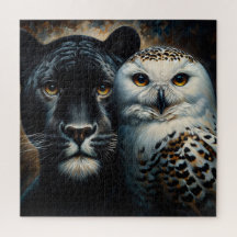 Jaguar noir et hibou des neiges Yeux de la nature