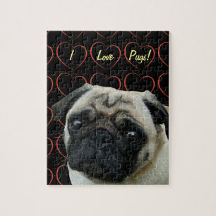 Puzzle J'aime des carlins avec des coeurs