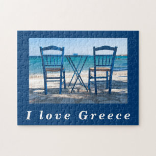 Puzzle J'aime Grèce taverna photo bleu et blanc