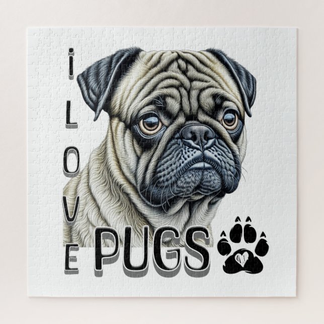 Puzzle J'aime les Carlins | Propriétaires de chiens migno (Vertical)
