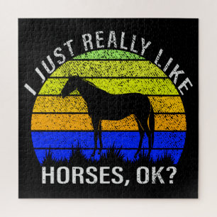 Puzzle J'aime vraiment les chevaux en bleu et jaune  