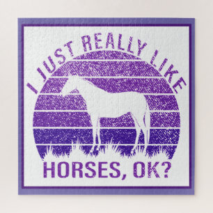 Puzzle J'aime vraiment les chevaux en violet  