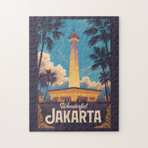 Puzzle Jakarta Indonésie Illustration Voyage Art Vintage