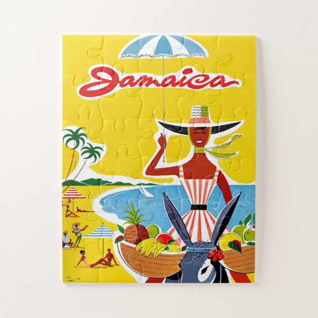 Puzzle Jamaïque, Femme sur l'âne près de la côte, Drôle (Vertical)