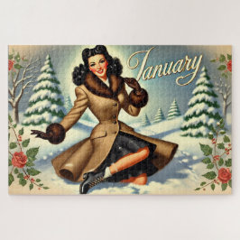 Puzzle Janvier Vintage hiver Brunette Pin up