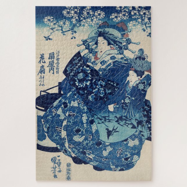 Puzzle Japonaise vintage Art bleu femme (Vertical)