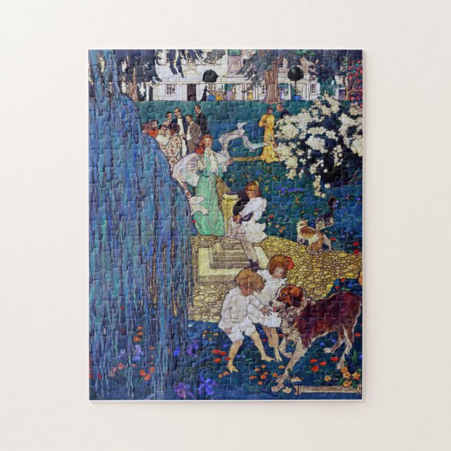 Puzzle Jardin avec chien et chat, Jessie Willcox Smith (Vertical)