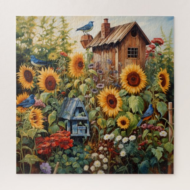 Puzzle Jardin de tournesol 3 Maisons d'oiseaux Oiseaux bl (Vertical)