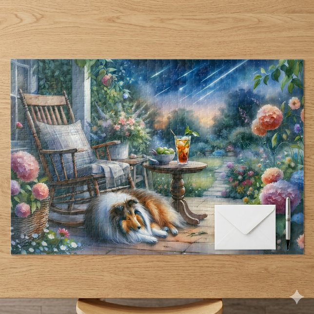 Puzzle Jardin étoilé sous l'auvent Sheltie rêve (Starlit Garden Porch Sheltie Dream Jigsaw Puzzle)