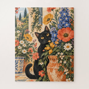 Puzzle Jardin Méditerranéen Floral de Chat Noir Fantaisis
