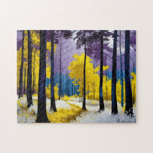 Puzzle Jaune moderne violet bleu brillant Forêt vive