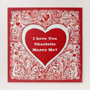 Puzzle Je T'Aime Marry Me Red And White Love Heart