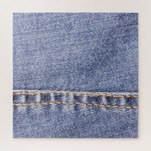 Puzzle Jeans bleus : texture cousue détaillée.
