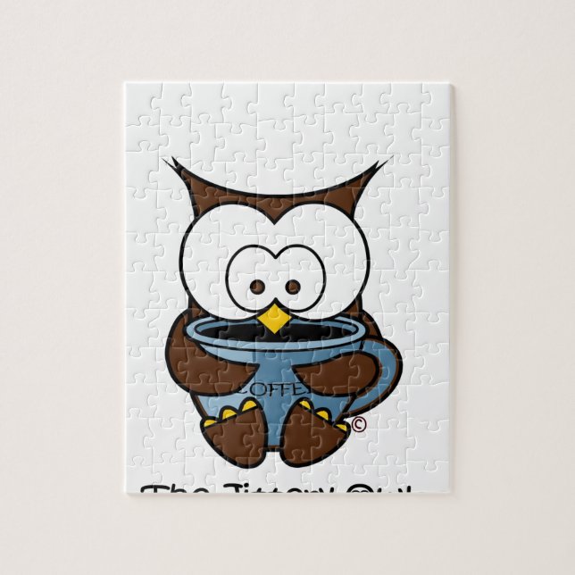 Puzzle Jeffy la tasse nerveuse de bleu de hibou (Vertical)
