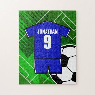 Puzzle Jersey de football bleu blanc personnalisé