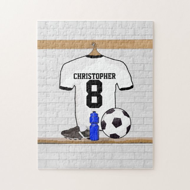 Puzzle Jersey de football noir blanc personnalisé (Vertical)