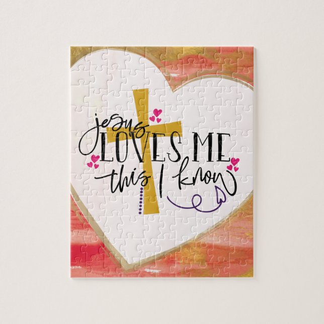 Puzzle "Jésus m'aime ce que je sais" Croix du Coeur (Vertical)