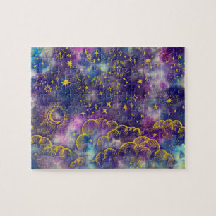 Puzzle Jeu de casse-tête de "lune et d'étoiles" (Or-Etc