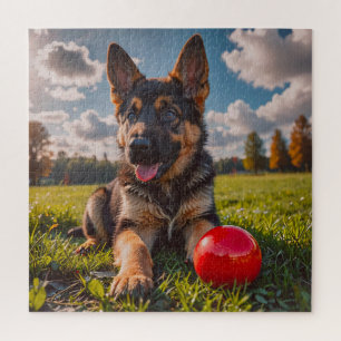 Puzzle Jeune chiot Berger Allemand avec jouet
