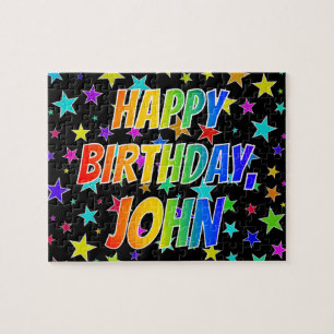 Puzzle "JOHN" Prénom, "HEUREUX ANNIVERSAIRE"