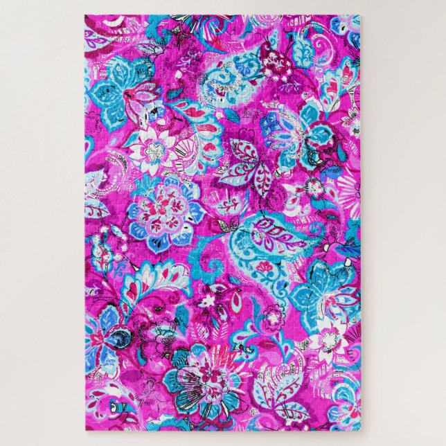 Puzzle Joli bleu rose fleurs motif (Vertical)