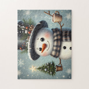 Puzzle Joli bonhomme de neige fantaisiste de Noël/hiver