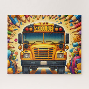 Puzzle Joli bus scolaire avec crayons