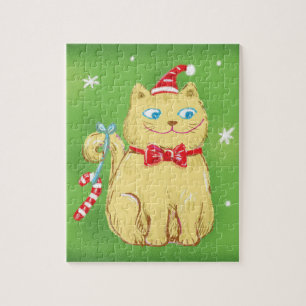 Puzzle Joli Chat de Noël de Dessin Animé avec Chapeau de 