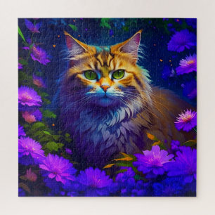 Puzzle Joli Chat Orange dans les Fleurs