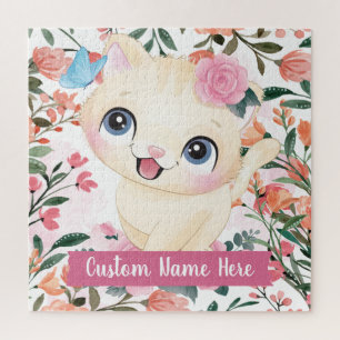 Puzzle Joli Chat Roses Roses Rouges Fleurs Nom Personnali