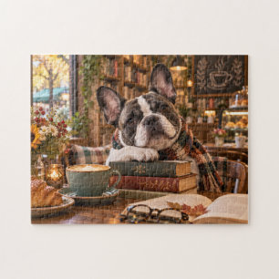 Puzzle Joli chien Bouledogue Français dans une librairie
