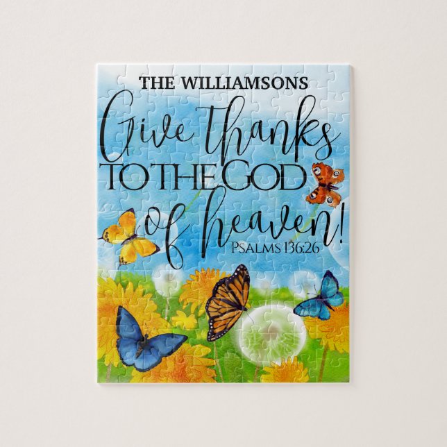 Puzzle Joli Donner Merci Bible Verse Floral Nom De Famill (Vertical)
