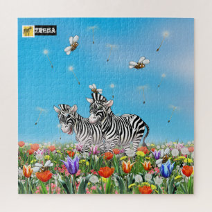 Puzzle Joli jour ensoleillé pour les zèbres mignons march