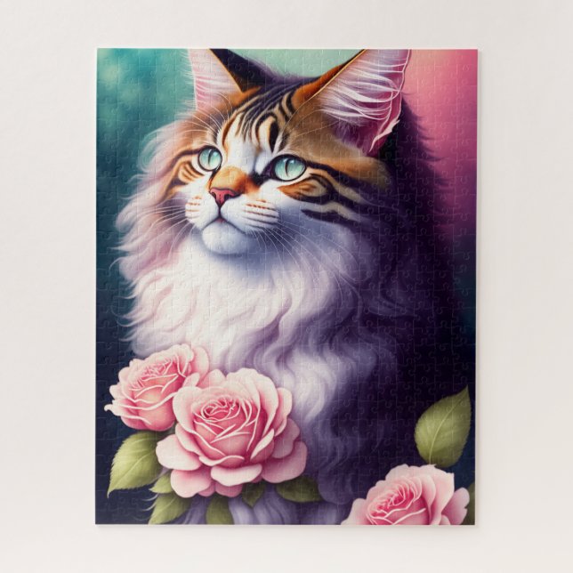 Puzzle Joli Maine Coon & Fleurs Portrait (Vertical)